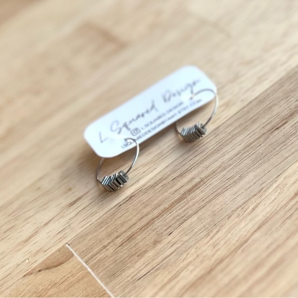 Hematite Hoop Earrings, Silver Hoop Earrings, Handmade - Picture 2 of 3